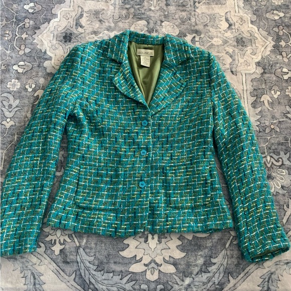 Y2K Laura Leigh Blue Tweed Blazer Size 4 - Picture 1 of 5